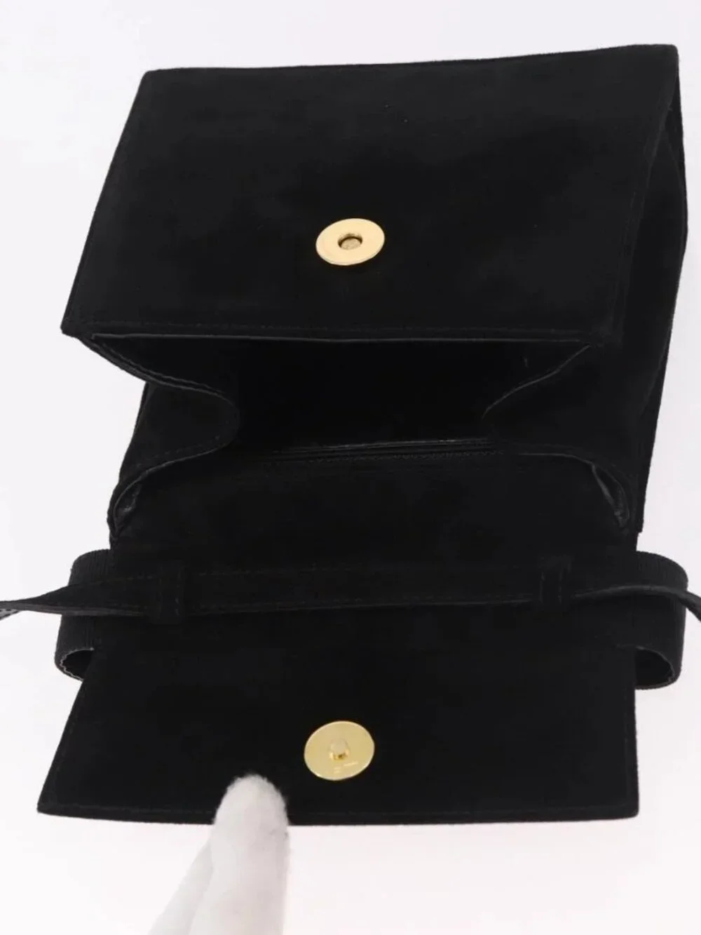 Salvatore Ferragamo Vara Ribbon Hand Bag Suede 2way Black Gold Auth BA13469